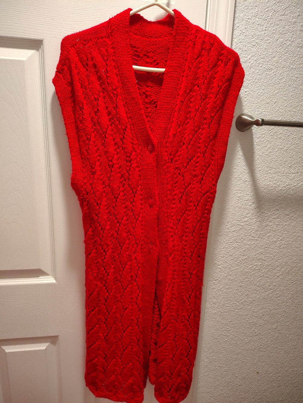 Hanmade Orange Red Long Cable Knit Sweater Vest Cardigan